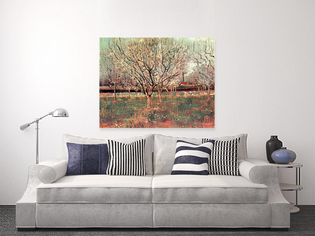 Japonaiserie Flowering Plum Tree after Hiroshige 4 - Lavelart Photo of Japonaiserie Flowering Plum Tree Painting in Sofa Lounge